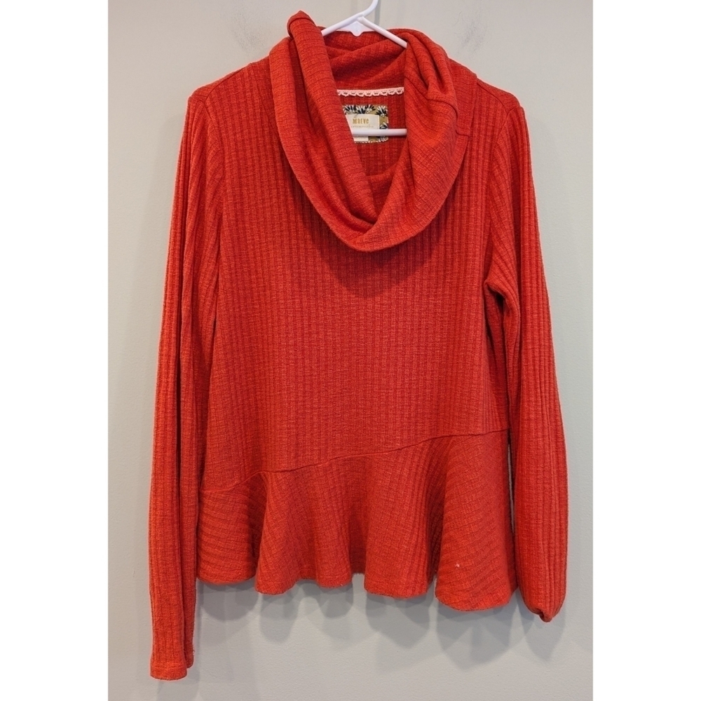 Anthropologie X Maeve Orange Ribbed Cowl Neck Top Size Large